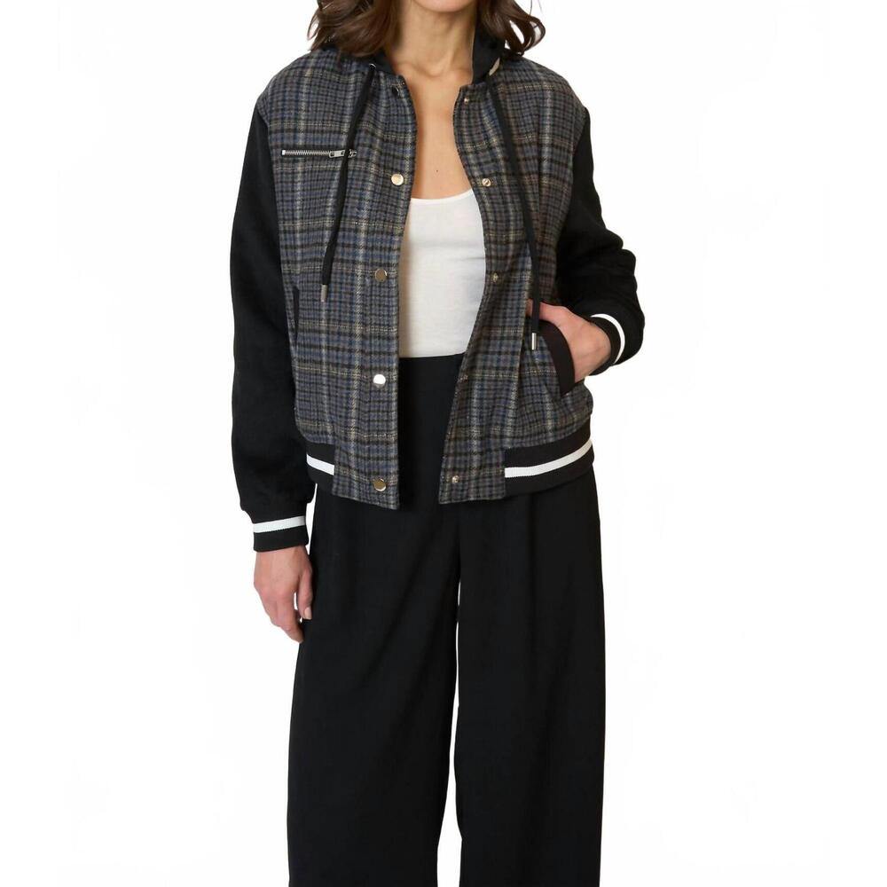 NEW CENTRAL PARK WEST billie plaid bomber jacket in black
